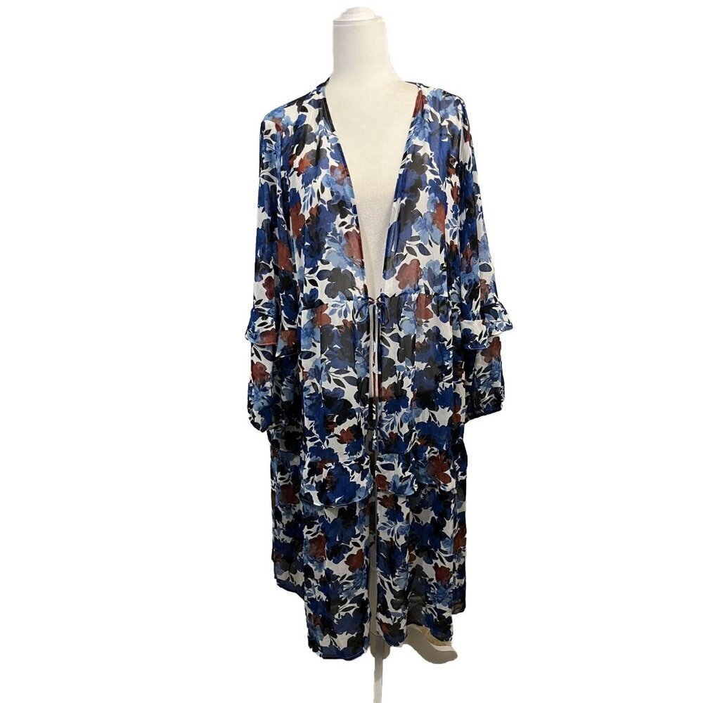 Cato Kimono Long Blouse Women 18/20 Floral Ruffle Long Sleeve